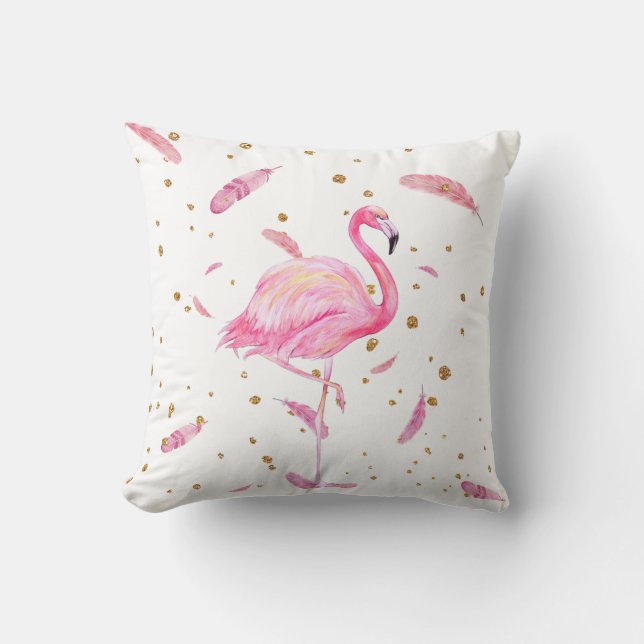 Vattenfärg Flamingo med Flytande fjädrar Pillow Kudde (Framsida)