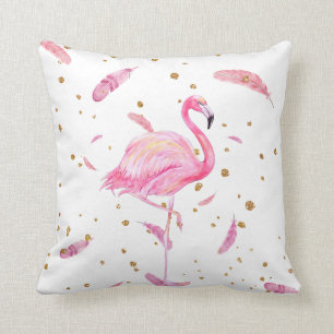 Vattenfärg Flamingo med Flytande fjädrar Pillow Kudde