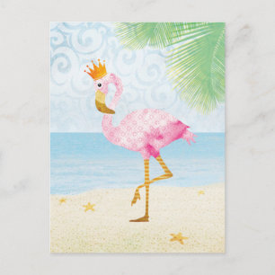Vattenfärg Flamingo med Royal Krona Vykort