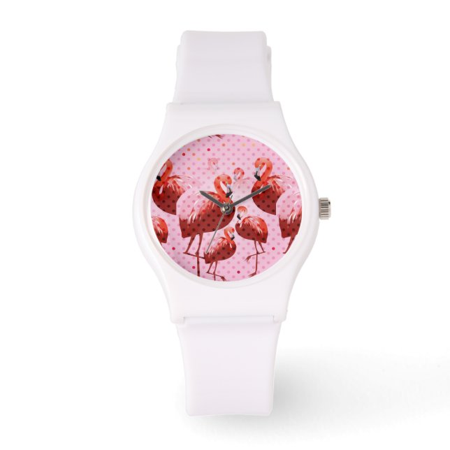 Vattenfärg Flamingo Mönster Armbandsur (Framsida)