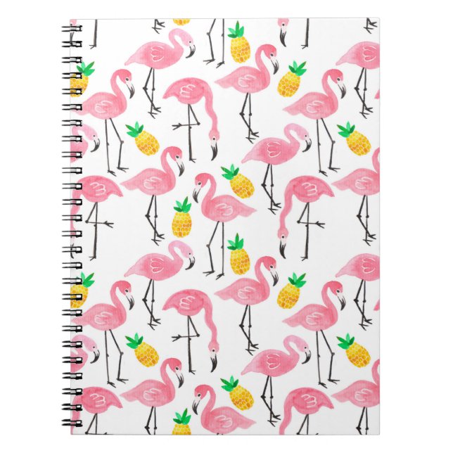 Vattenfärg Flamingo och ananas: Tropiskt set. Anteckningsbok (Framsidan)