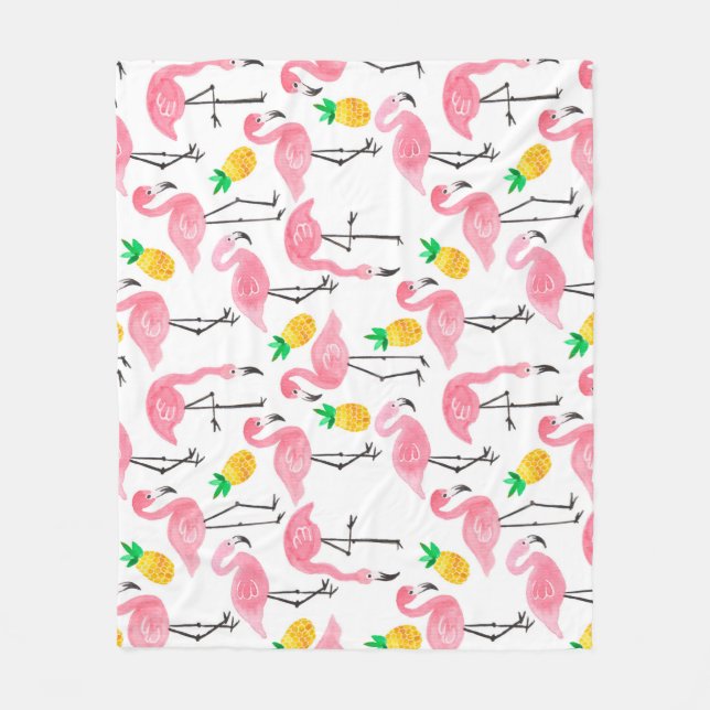 Vattenfärg Flamingo och ananas: Tropiskt set. Fleecefilt (Framsidan)