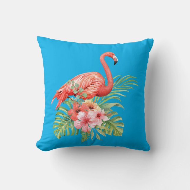 Vattenfärg Flamingo och Hibiscus Flowers Kudde (Framsida)