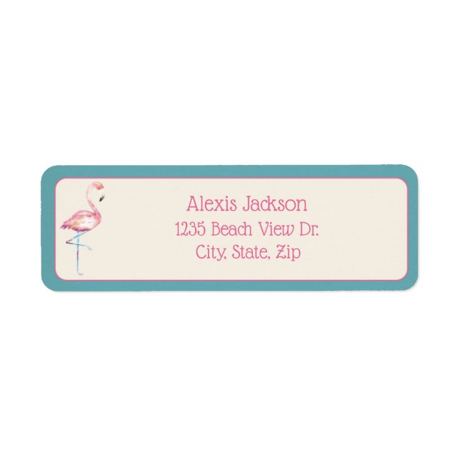 Vattenfärg Flamingo Returadress Etikett (Framsidan)