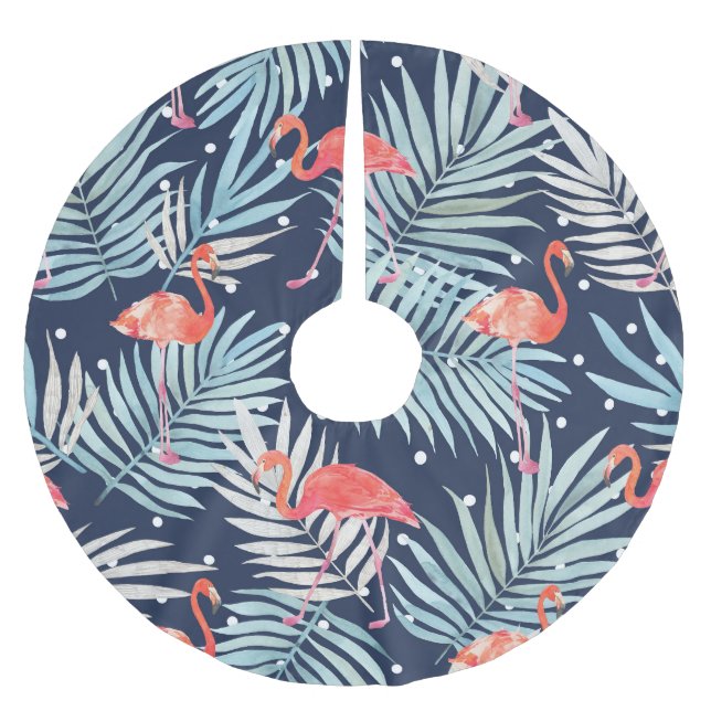 Vattenfärg Flamingo: Rosa Tropical Elegance. Julgransmatta Borstad Polyester (Framsidan)