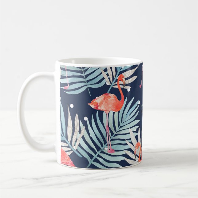 Vattenfärg Flamingo: Rosa Tropical Elegance. Kaffemugg (Vänster)