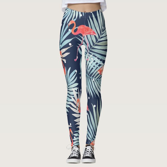 Vattenfärg Flamingo: Rosa Tropical Elegance. Leggings (Framsida)