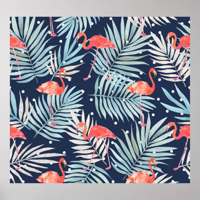 Vattenfärg Flamingo: Rosa Tropical Elegance. Poster (Framsidan)