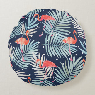 Vattenfärg Flamingo: Rosa Tropical Elegance. Rund Kudde