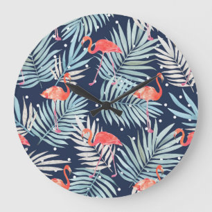 Vattenfärg Flamingo: Rosa Tropical Elegance. Stor Klocka