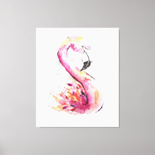 Vattenfärg Flamingo Skriv ut Art Funny Flamingo Canvastryck