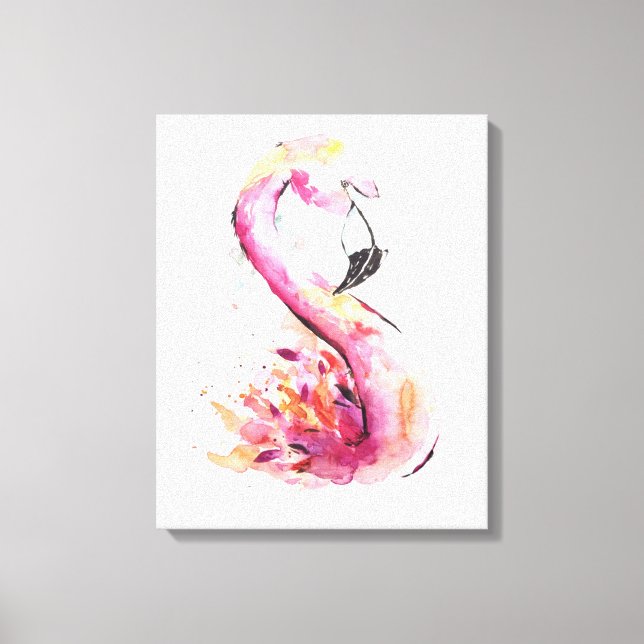 Vattenfärg Flamingo Skriv ut Art | Funny Flamingo Canvastryck (Framsida)