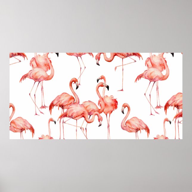 Vattenfärg flamingo sömlöst mönster. Handmålad Poster (Framsidan)