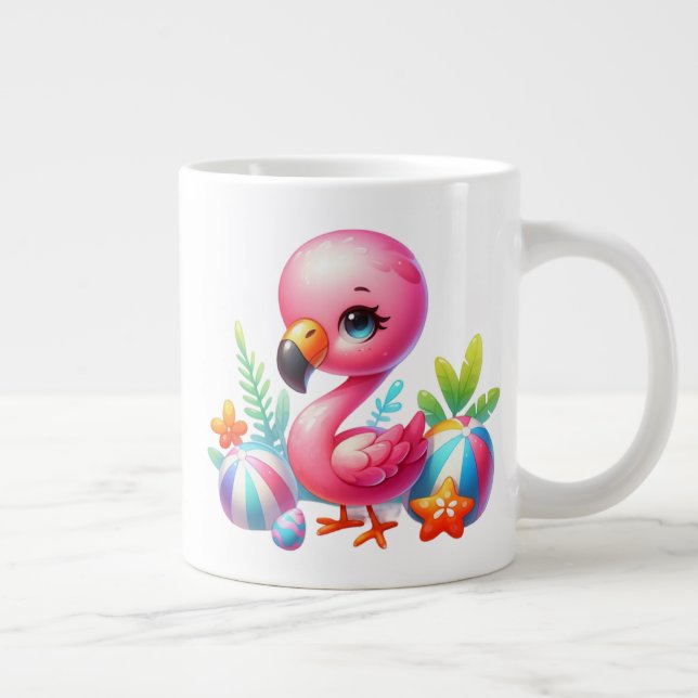 Vattenfärg Flamingo Tecknad Clipart  Jumbo Mugg (Höger)