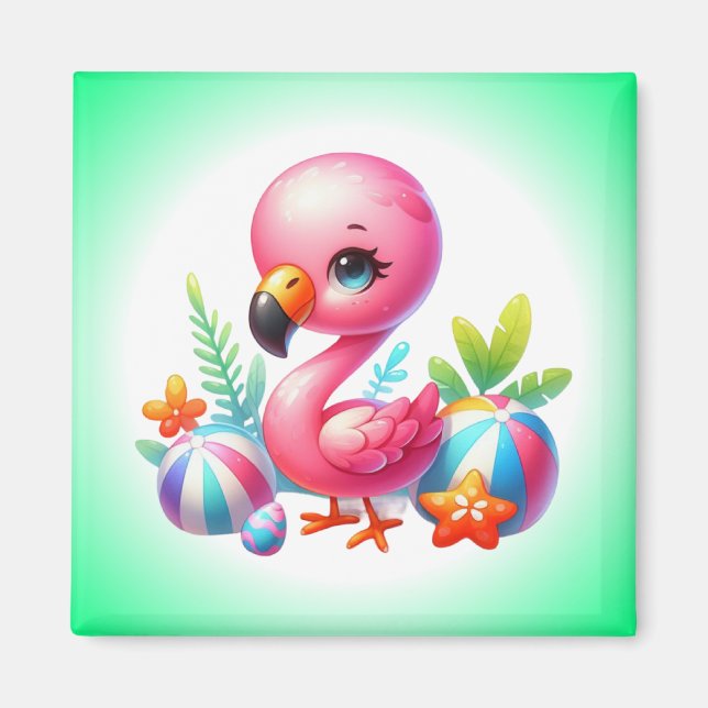 Vattenfärg Flamingo Tecknad Clipart  Magnet (Framsidan)