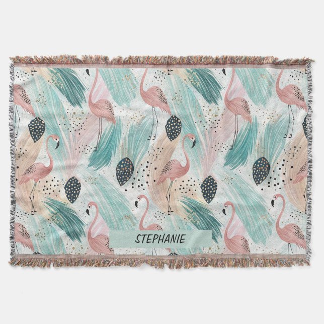 Vattenfärg Flamingo Tropical Mönster Filt (Framsidan)