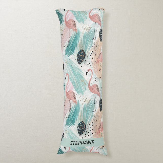 Vattenfärg Flamingo Tropical Mönster Kroppskudde (Framsidan Vertikal)