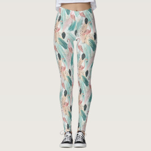 Vattenfärg Flamingo Tropical Mönster Leggings