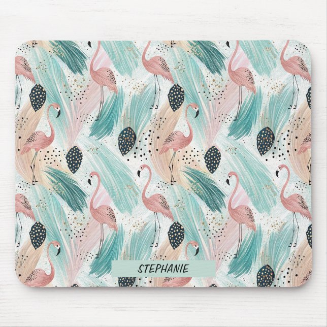 Vattenfärg Flamingo Tropical Mönster Musmatta (Framsidan)