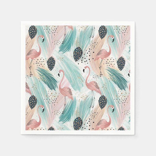 Vattenfärg Flamingo Tropical Mönster Pappersservett (Framsidan)