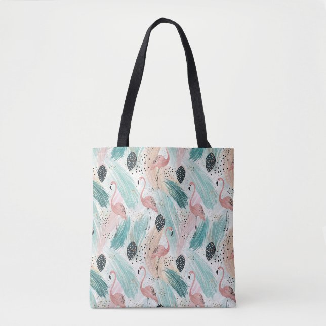 Vattenfärg Flamingo Tropical Mönster Tygkasse (Framsida)