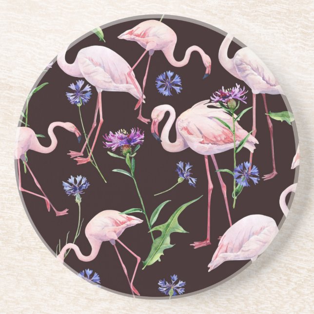 Vattenfärg flamingos och vilda blommor mönster. underlägg (Framsidan)