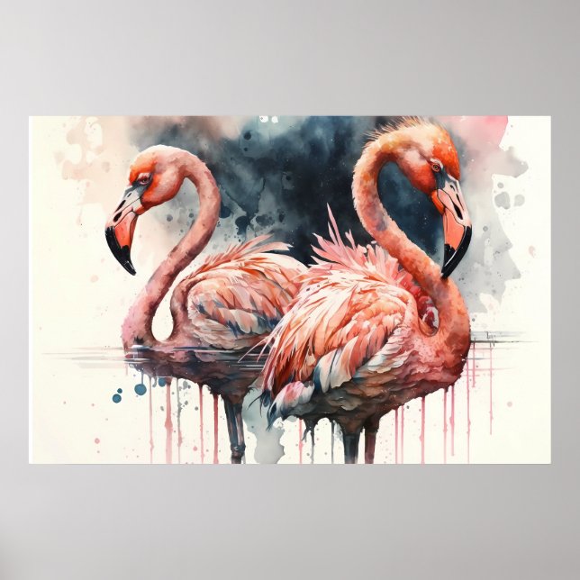 Vattenfärg Flamingos Rosa Tropical Poster (Framsidan)