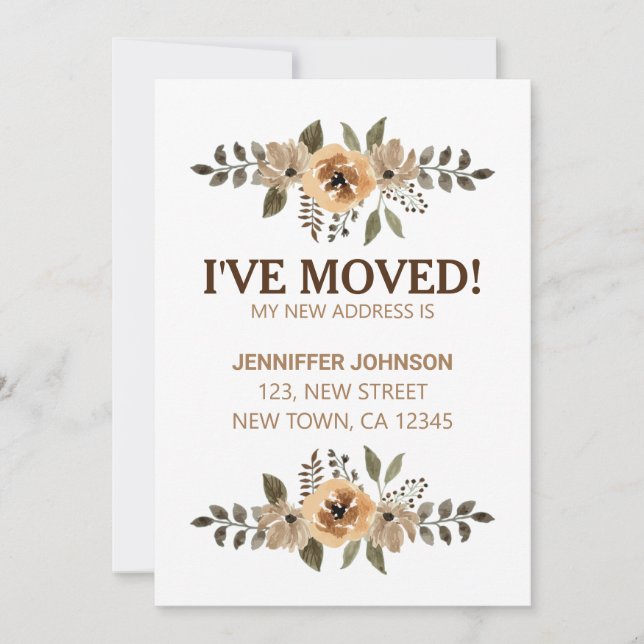 Vattenfärg Flora har flyttat presentationskort Meddelande (Framsida)