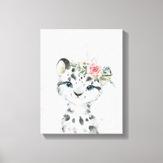 Vattenfärg Floral Baby Snö Leopard Canvastryck (Framsida)