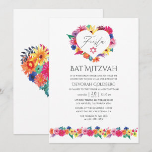 Vattenfärg Floral Fiesta Bar Mitzvah Inbjudningar