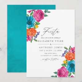 Vattenfärg Floral Fiesta Bröllop Inbjudningar