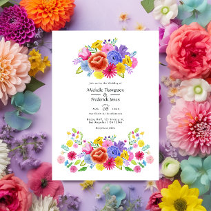 Vattenfärg Floral Fiesta Bröllop Inbjudningar