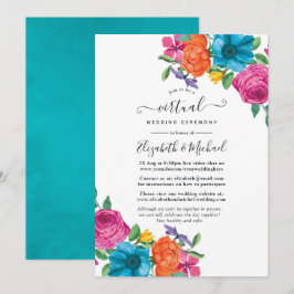 Vattenfärg Floral Fiesta Online Virtuellt Bröllop Inbjudningar