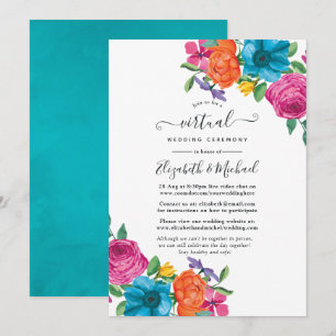 Vattenfärg Floral Fiesta Online Virtuellt Bröllop Inbjudningar