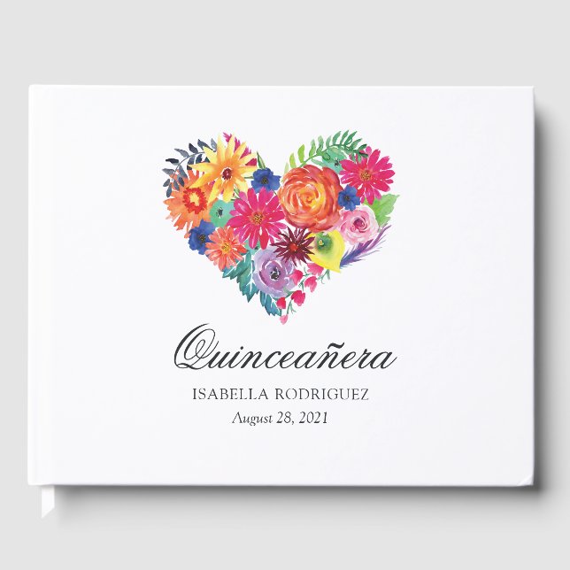 Vattenfärg Floral Fiesta Quinceañera Gästböcker (Framsida)