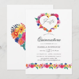 Vattenfärg Floral Fiesta Quinceañera Inbjudningar