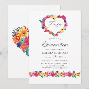 Vattenfärg Floral Fiesta Quinceañera Inbjudningar