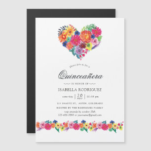 Vattenfärg Floral Fiesta Quinceañera Magnetisk Inbjudningskort