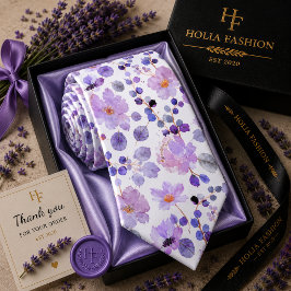 Vattenfärg Floral Lila Lavendel Slipsklöver Slips