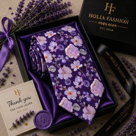 Vattenfärg Floral Lila Lavendel Slipsklöver Slips