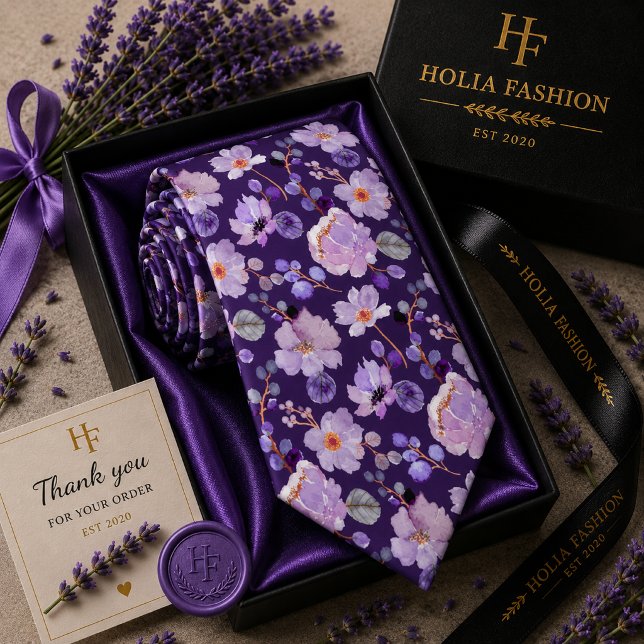 Vattenfärg Floral Lila Lavendel Slipsklöver Slips (Skapare uppladdad)
