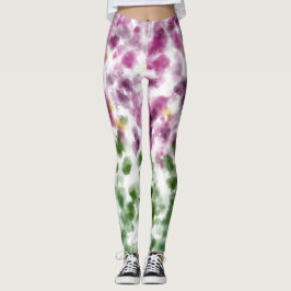 Vattenfärg Floral Lila och Salvia Gröna Leggings