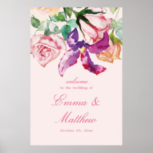 Vattenfärg Floral Maximalism Bröllop Välkommen Poster