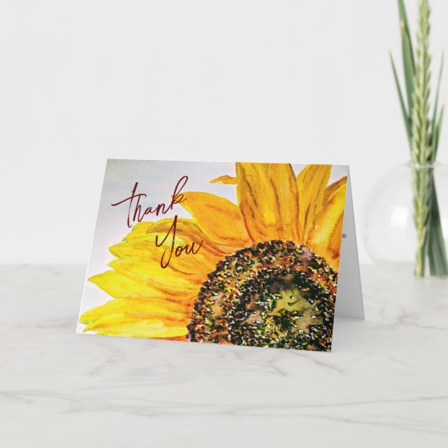Vattenfärg Floral Solros Tack Kort (Framsida)
