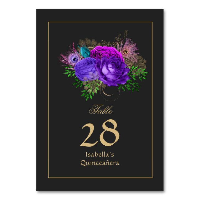 Vattenfärg Floral Spansk Mardi Gras Quinceañera Bordsnummer (Framsidan)