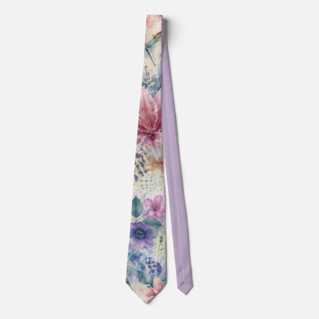 Vattenfärg Floral Trollslända Mönster Slips (Framsida)