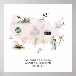 Vattenfärg Florida USA Destination Bröllop Välkomm Poster