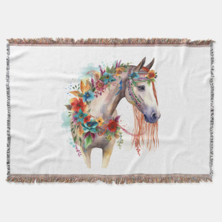 Vattenfärg Flower Boho Horse Pastel Filt