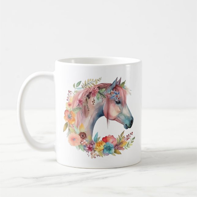 Vattenfärg Flower Boho Horse Pastel Kaffemugg (Vänster)