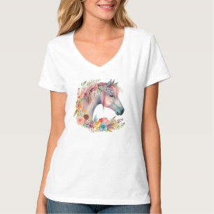 Vattenfärg Flower Boho Horse Pastel T Shirt
